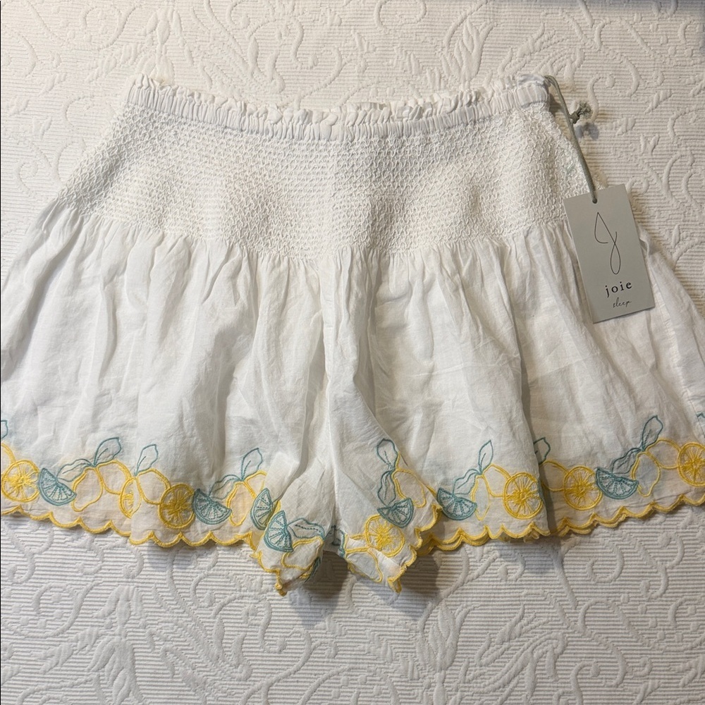 Joie White Shorts with Yellow Lemon & Green Leaf Embroidery. Sleep shorts. NWT S